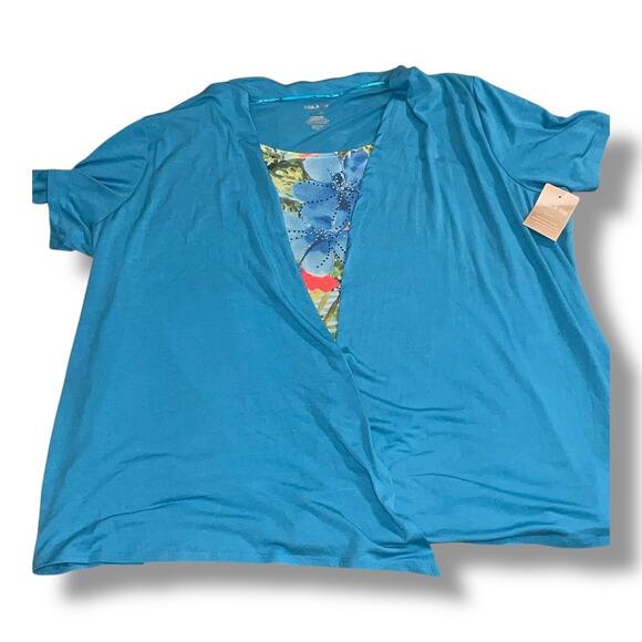 White Stag Floral Tropical T-Shirt Attached Jacket Size 4X 26W 28W Holiday NEW - Picture 3 of 9